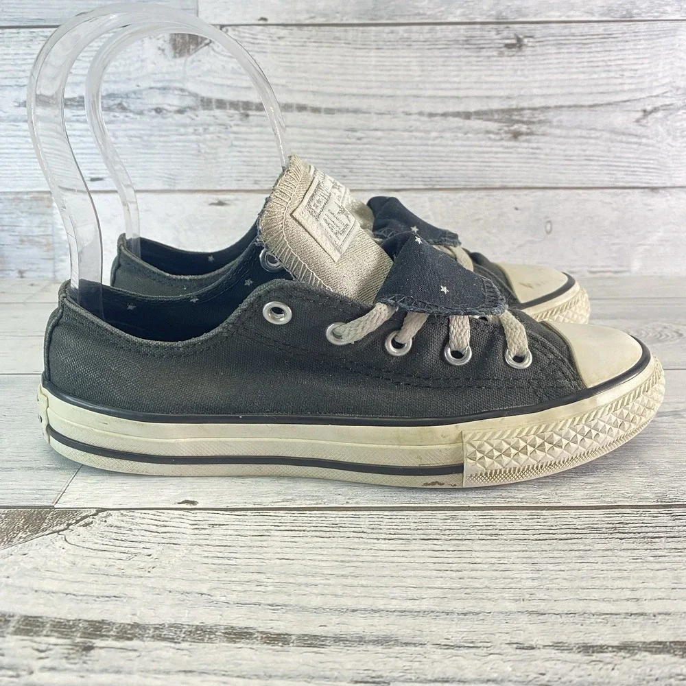 Converse Sneakers Youth 2 Black Canvas Double Tongue Tennis Shoe All Star Chuck